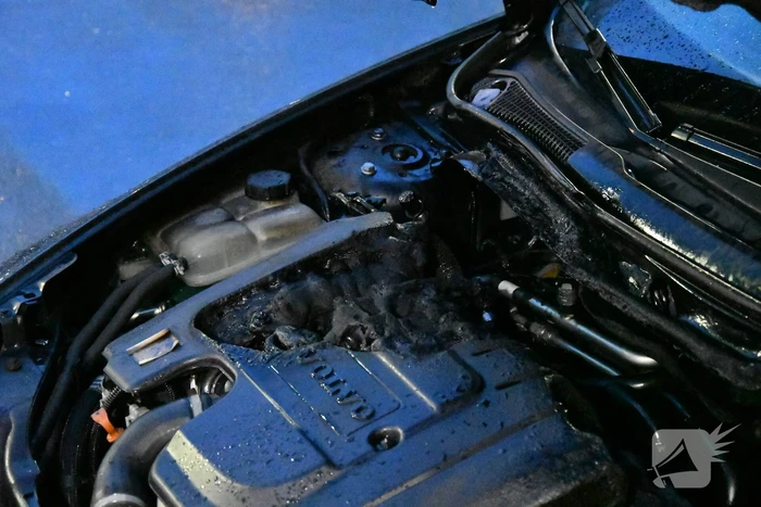 Automobiliste stopt voor rook onder motorkap