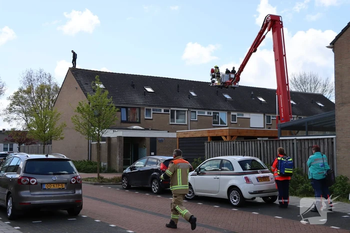 Twee personen op dak van woning
