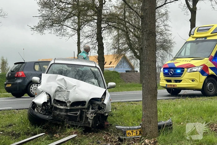 Automobilist raakt van de weg en botst op boom