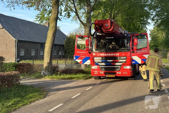 Brandweer veegt schoorsteen na brand