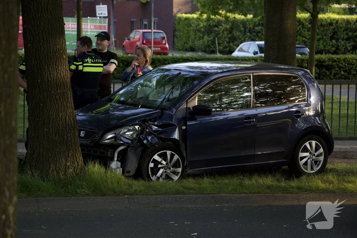 Auto raakt van weg en ramt boom