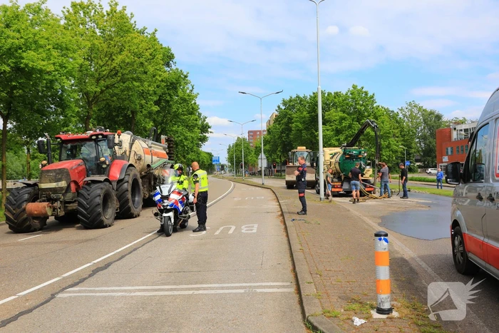 Giertank met 7000 liter stront gekanteld