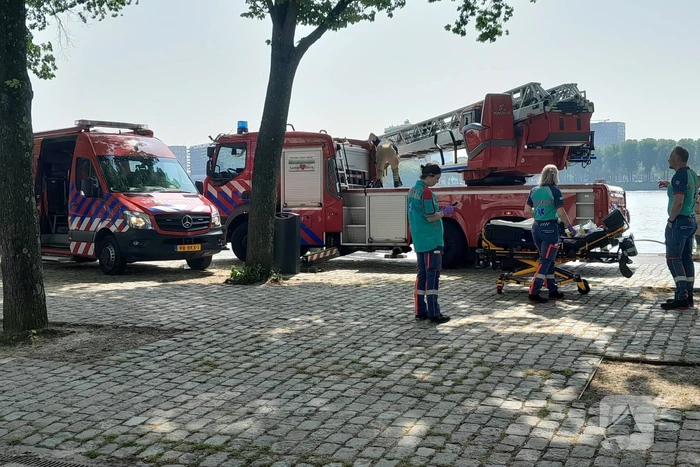 Reddingsactie voor persoon te water in de Nieuwe Maas