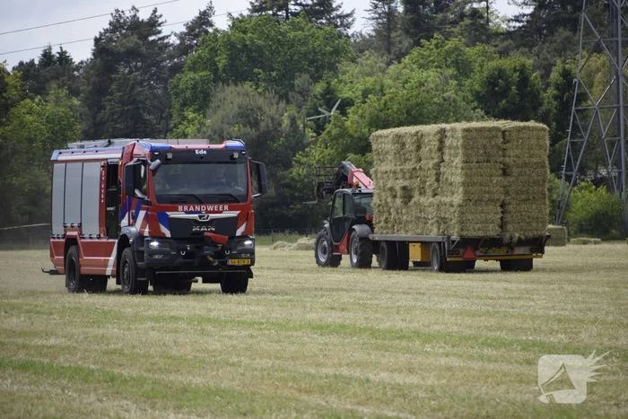 Gras vliegt in brand tijden het rooien