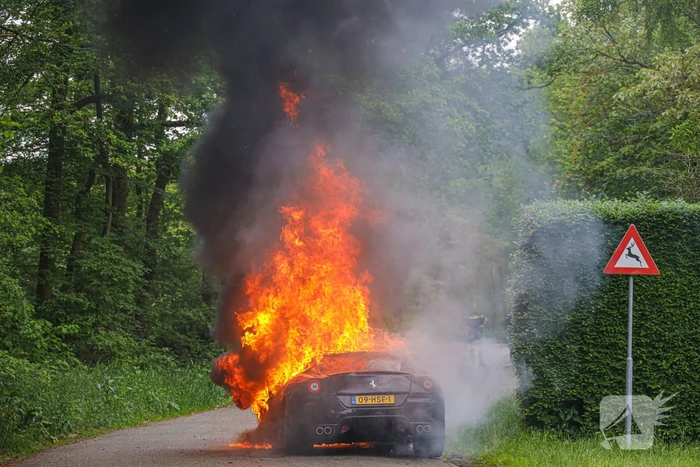 Luxe sportwagen Ferrari 599 verwoest door brand