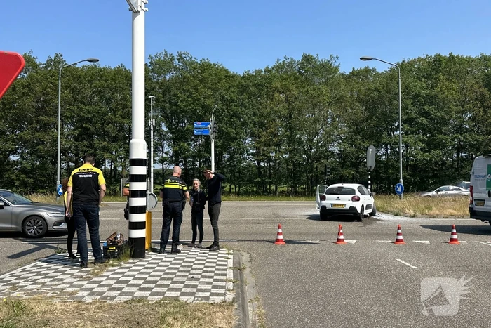 Automobiliste rijdt door rood licht en botst op bezorgbakwagen