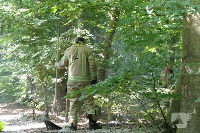 Brandweer blust smeulende delen in duingebied