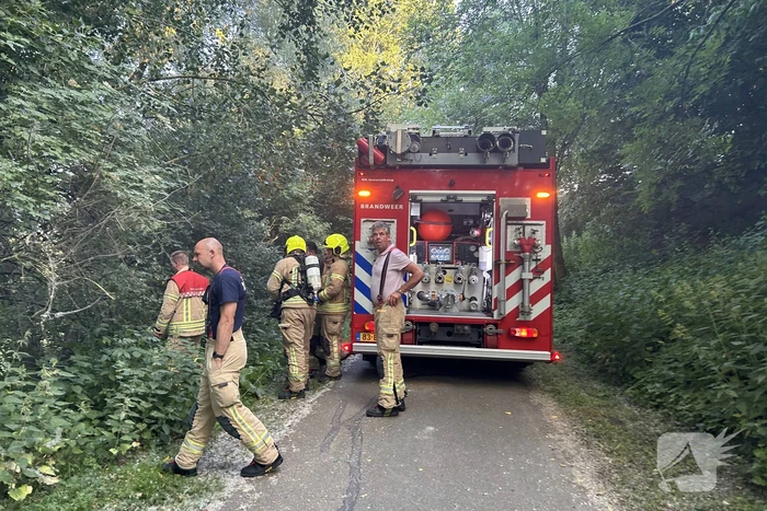 Brandweer blust brand in bosgebied