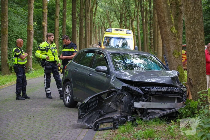 Automobilist komt tegen boom tot stilstand