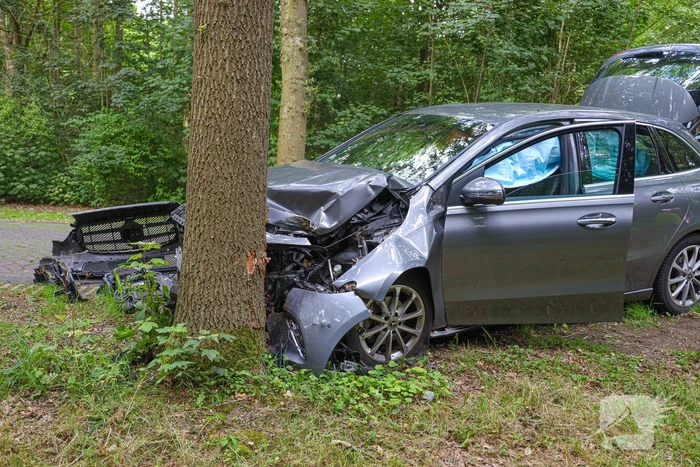 Automobilist komt tegen boom tot stilstand