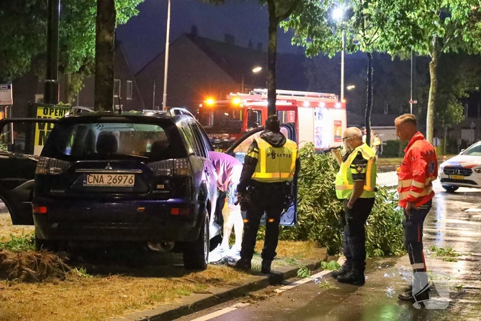 LPG-tank auto lek na botsing met boom
