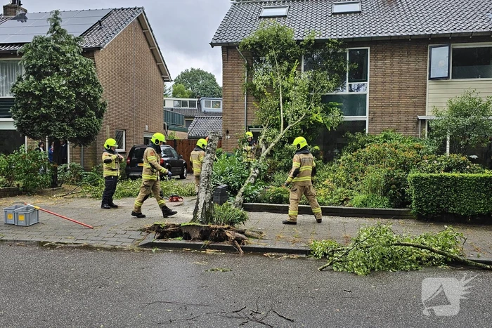 Boom valt tegen woning aan door storm