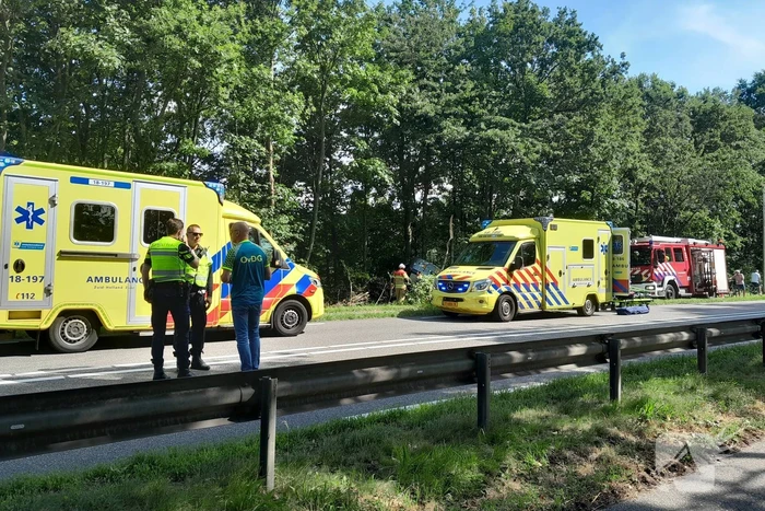 Bestuurder bestelbus raakt van de weg en belandt in bosschage