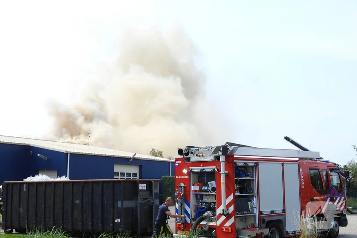 Grote brand in loods met komkommers en paprika's