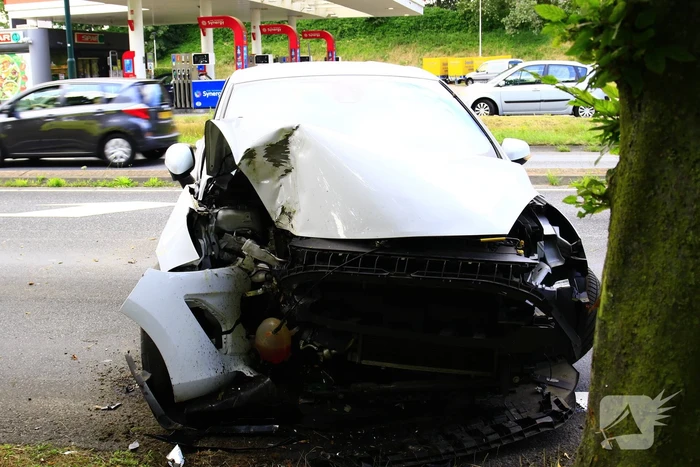 Automobilist raakt van de weg en komt tegen boom tot stilstand