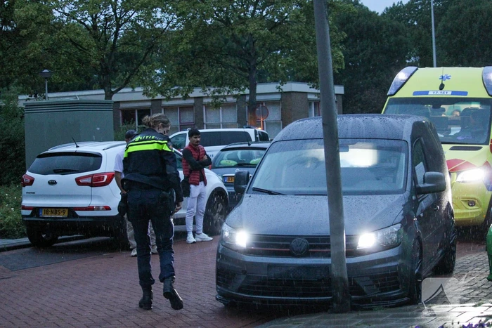 Bestelbus klapt op paal