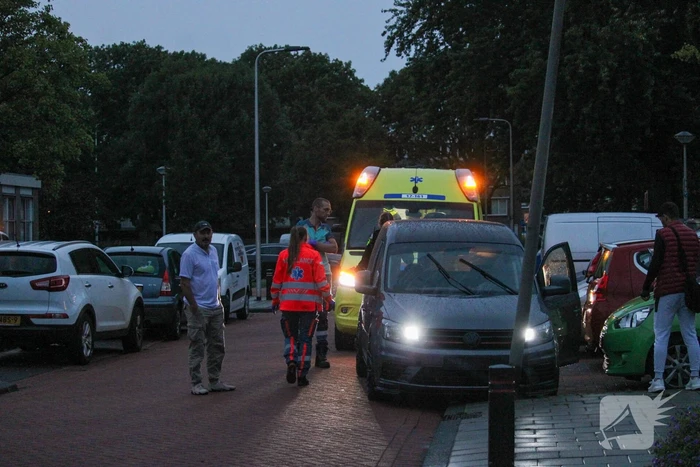 Bestelbus klapt op paal