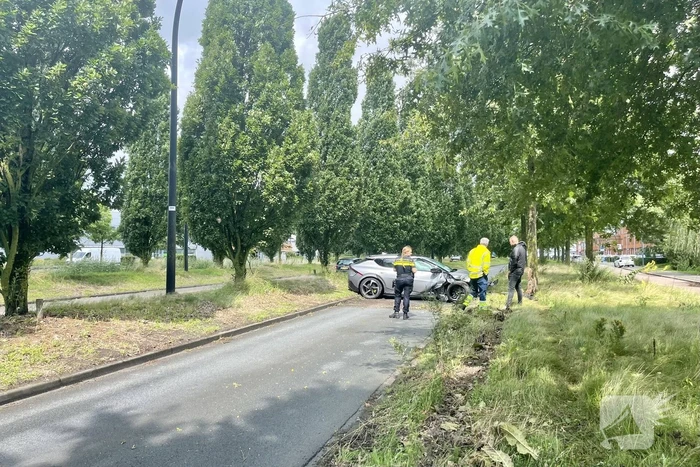 Automobilist slipt en knalt op boom
