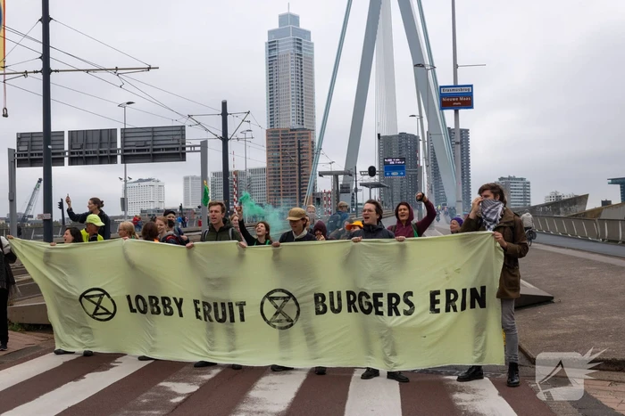 Extinction Rebellion blokkeren Erasmusbrug bij demonstratie tijdens Wereldhavendagen