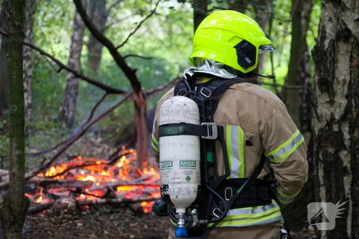 Brandweer blust kampvuur in bos