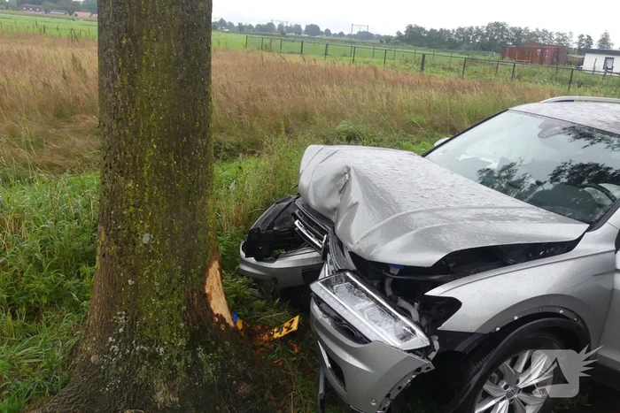 Auto zwaar beschadigd na botsing op boom