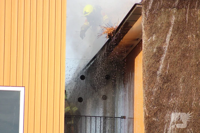 Brand op dak van appartementencomplex met rietendak