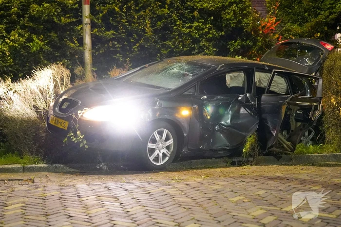 Auto belandt in struiken na mislukte inhaalactie