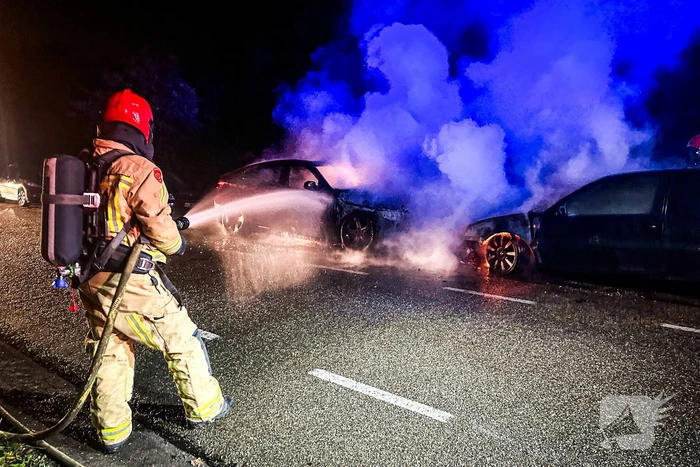 Twee geparkeerde auto's uitgebrand