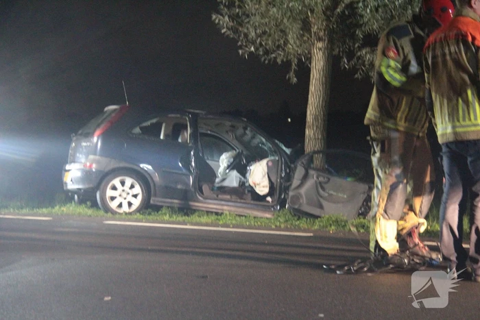 Bestuurder ernstig gewond bij frontale aanrijding met boom
