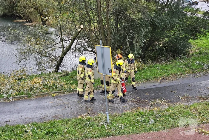 Omgevallen boom verspert weg
