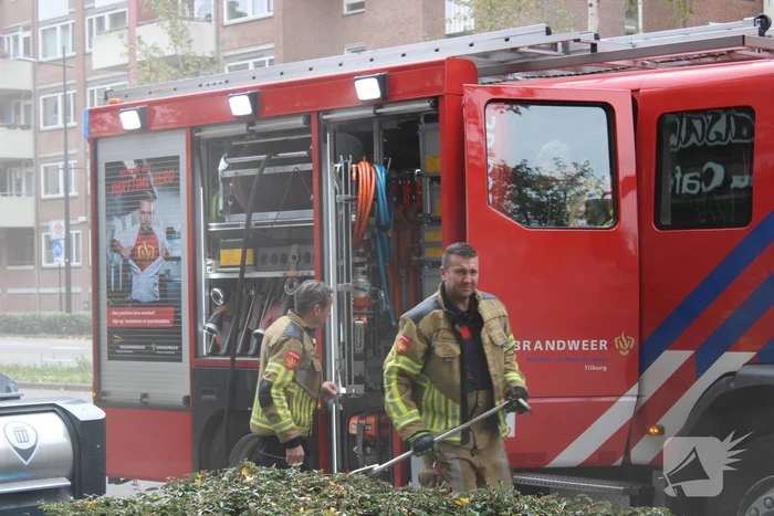 Brandweer blust brand in container