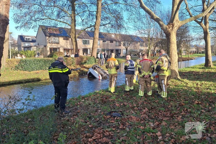 Automobilist belandt op zijn kop in het water
