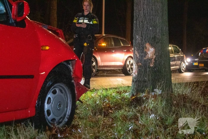 Oudere vrouw botst met auto tegen boom