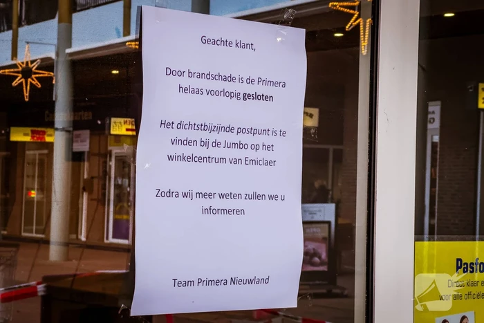 Primera Nieuwland voorlopig gesloten na brand