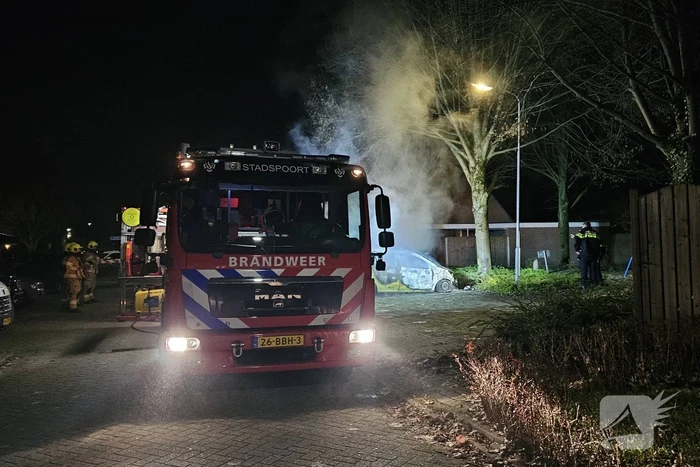 Geparkeerde auto door brand verwoest