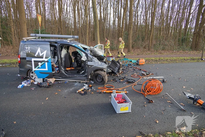 Bestuurder van bestelbus botst op boom