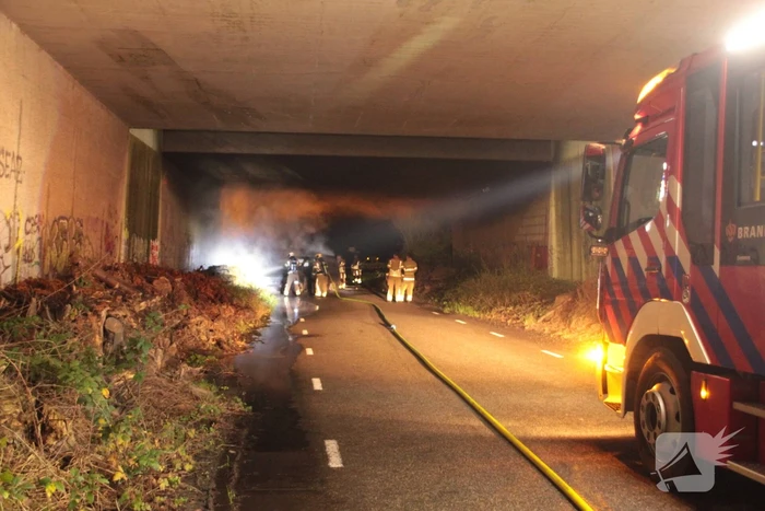 Bestelbus uitgebrand onder viaduct