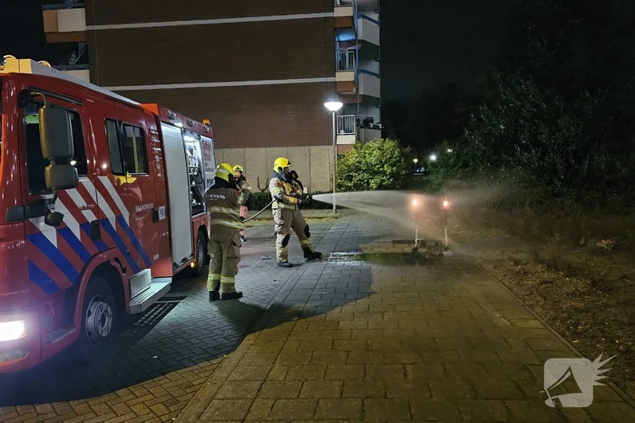 Winkelwagen met afval in brand gestoken