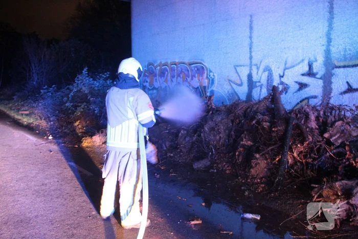 Berm in brand onder viaduct A27