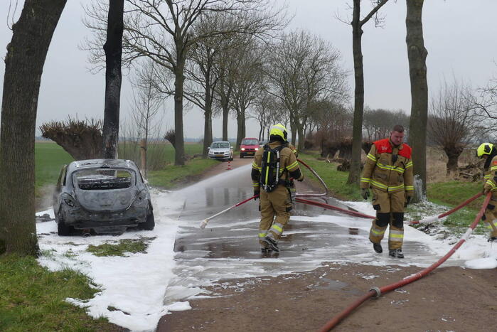 Auto vat vlam na frontale botsing tegen boom