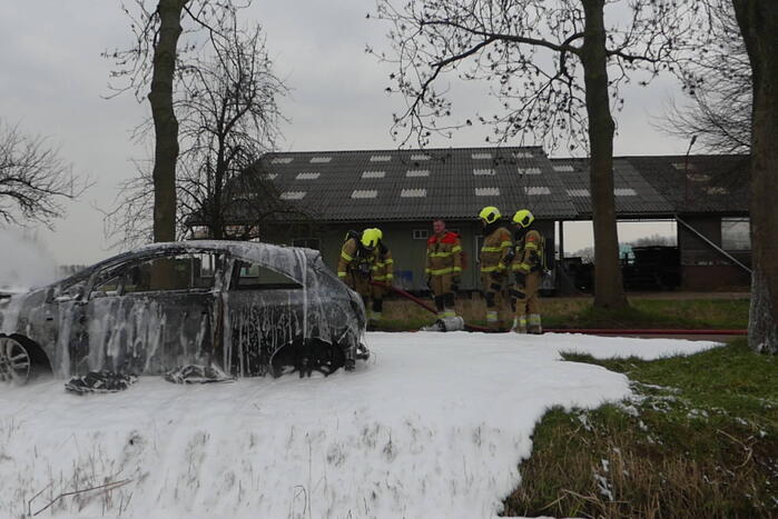 Auto vat vlam na frontale botsing tegen boom