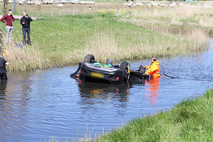 Auto ondersteboven te water geraakt