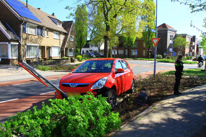 Automobilist ramt boom en verkeersbord