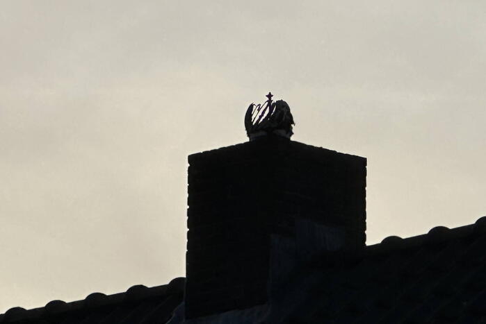 Brandweer veegt schoorsteen na brand