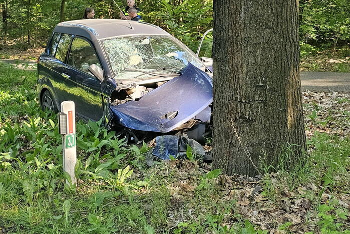 Brommobiel klapt op boom