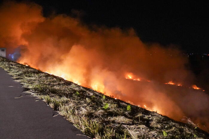 Honderd meter berm in brand