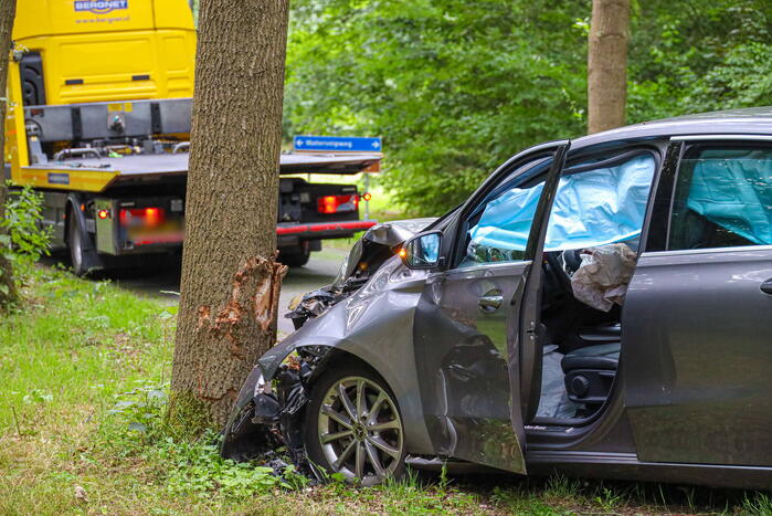 Automobilist komt tegen boom tot stilstand