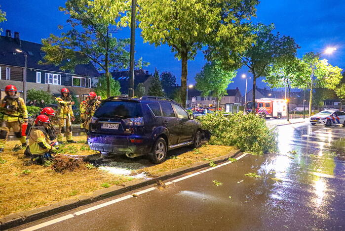 LPG-tank auto lek na botsing met boom