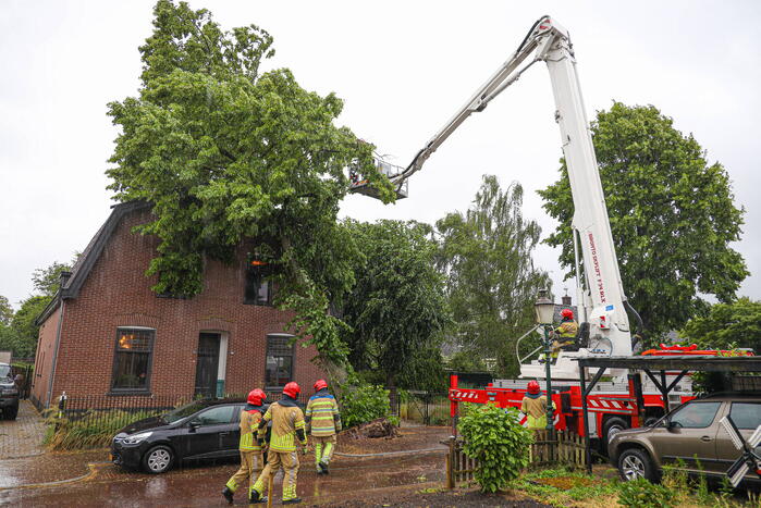 Flinke boom omgewaaid tegen woning