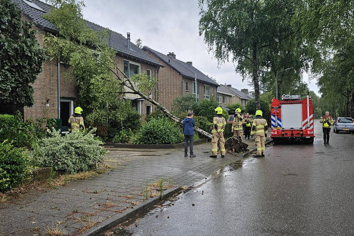 Boom valt tegen woning aan door storm